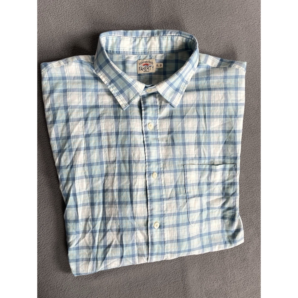 FAHERTY 100% Cotton Blue Plaid Long Sleeve Casual Shirt Sz XL